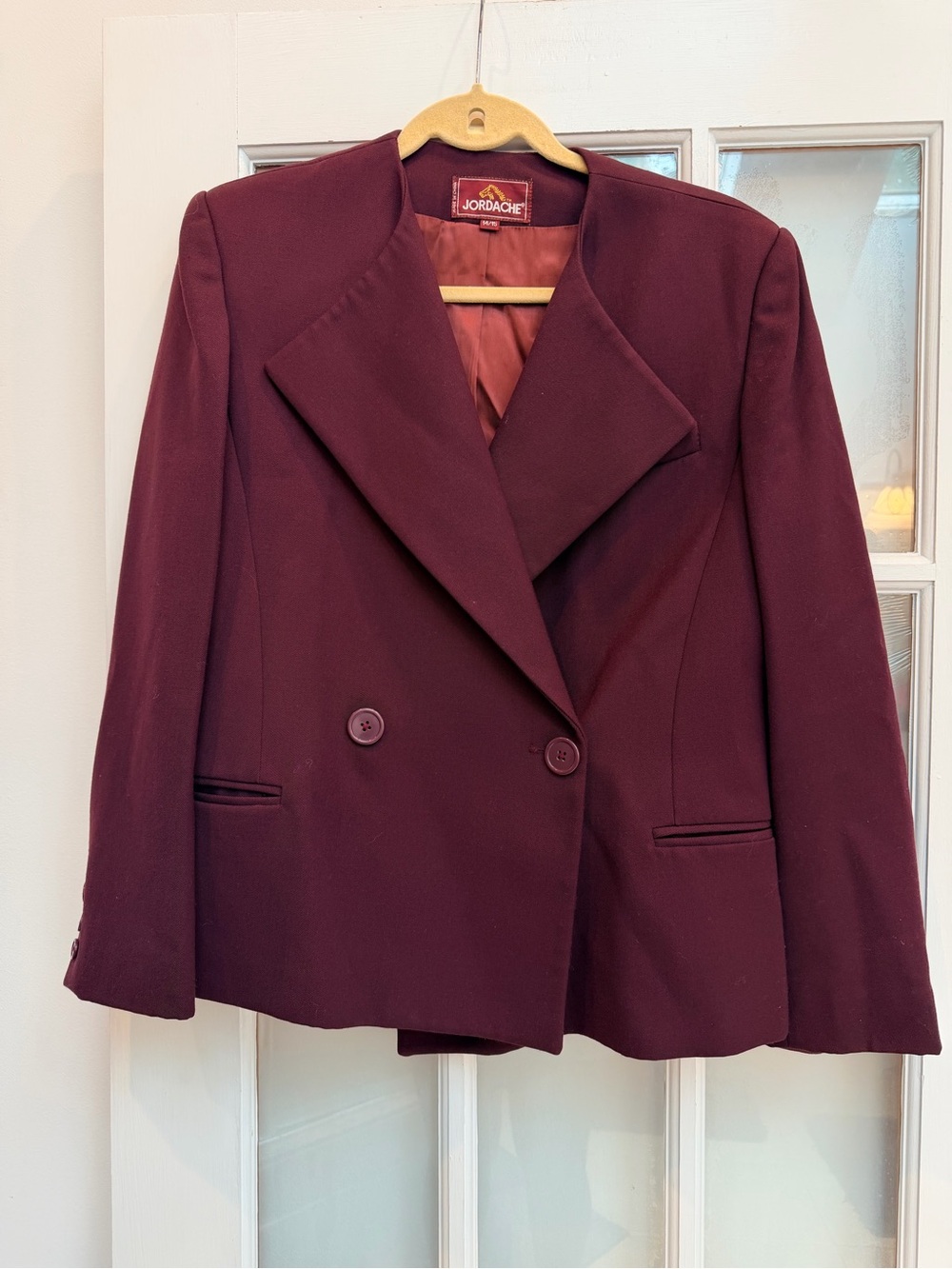 Vintage Jordache 80’s 90s 100% Wool Maroon Double-Breasted Blazer Jacket Size 14